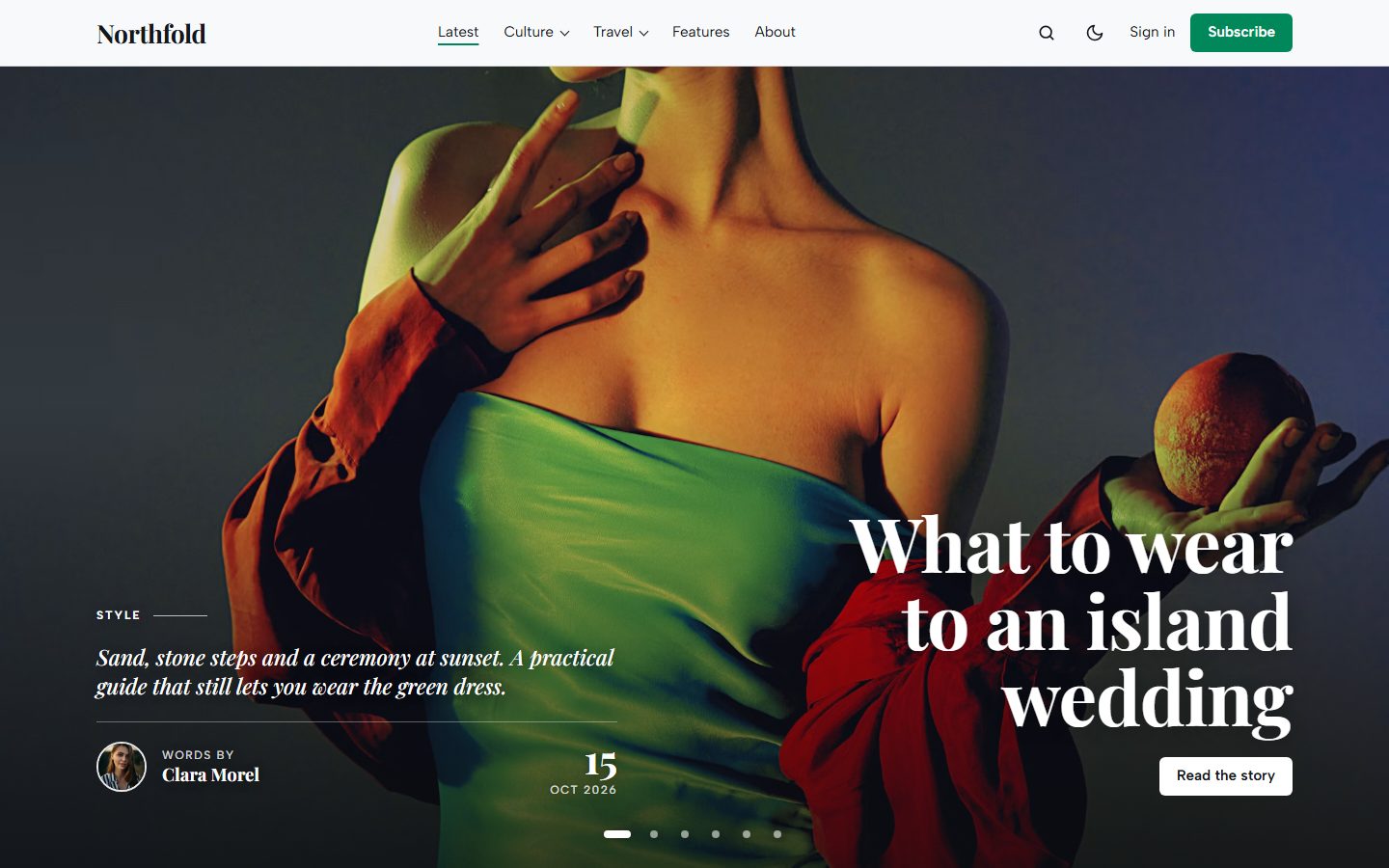 Giornale homepage with the full-screen slider of featured stories
